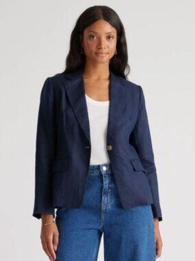 Quince 100% European Linen Structured Blazer Deep Navy - Retail $90